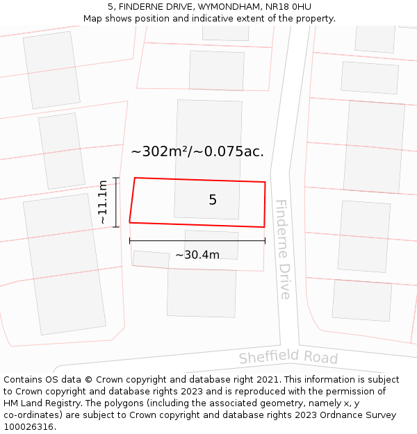5, FINDERNE DRIVE, WYMONDHAM, NR18 0HU: Plot and title map