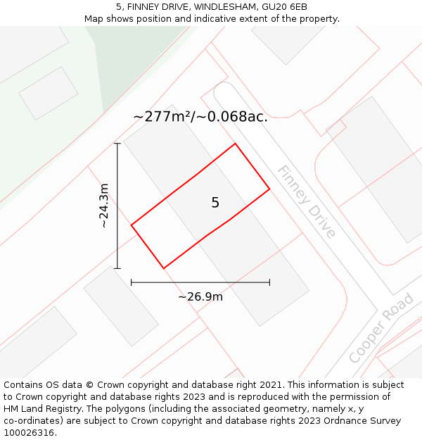 5, FINNEY DRIVE, WINDLESHAM, GU20 6EB: Plot and title map