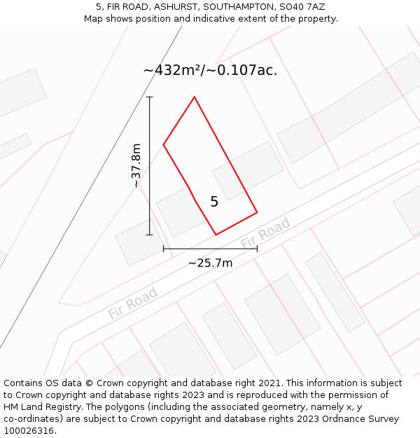 5, FIR ROAD, ASHURST, SOUTHAMPTON, SO40 7AZ: Plot and title map