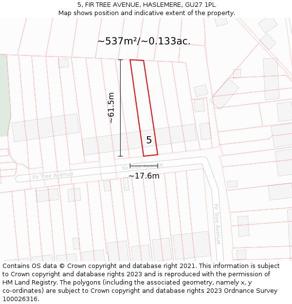5, FIR TREE AVENUE, HASLEMERE, GU27 1PL: Plot and title map