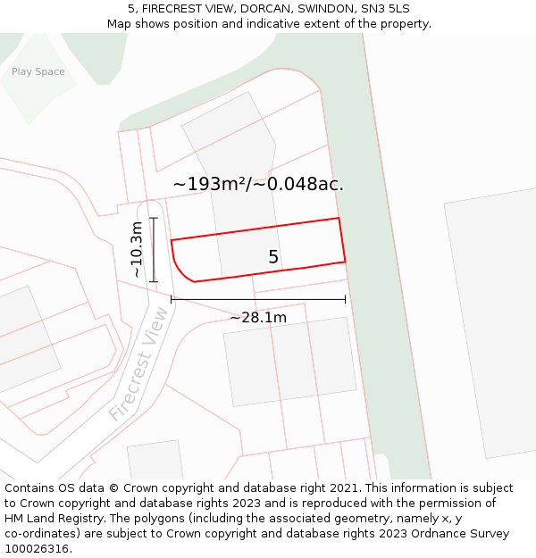 5, FIRECREST VIEW, DORCAN, SWINDON, SN3 5LS: Plot and title map