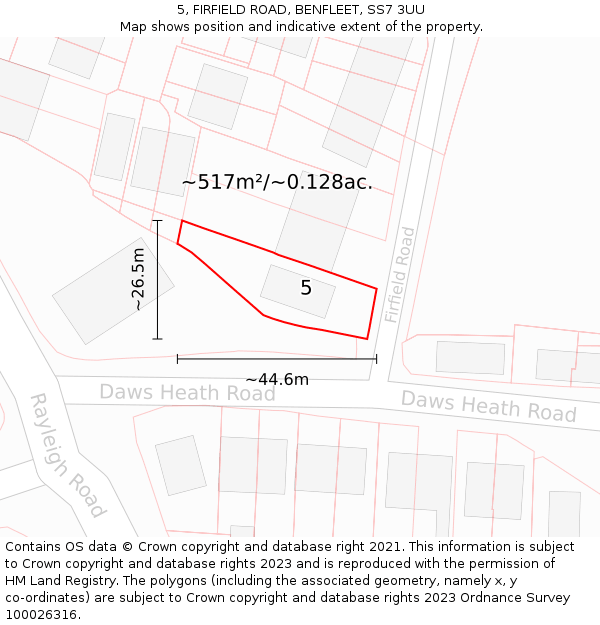 5, FIRFIELD ROAD, BENFLEET, SS7 3UU: Plot and title map