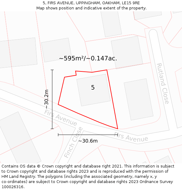 5, FIRS AVENUE, UPPINGHAM, OAKHAM, LE15 9RE: Plot and title map