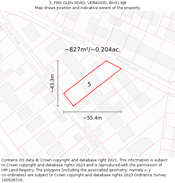 5, FIRS GLEN ROAD, VERWOOD, BH31 6JB: Plot and title map