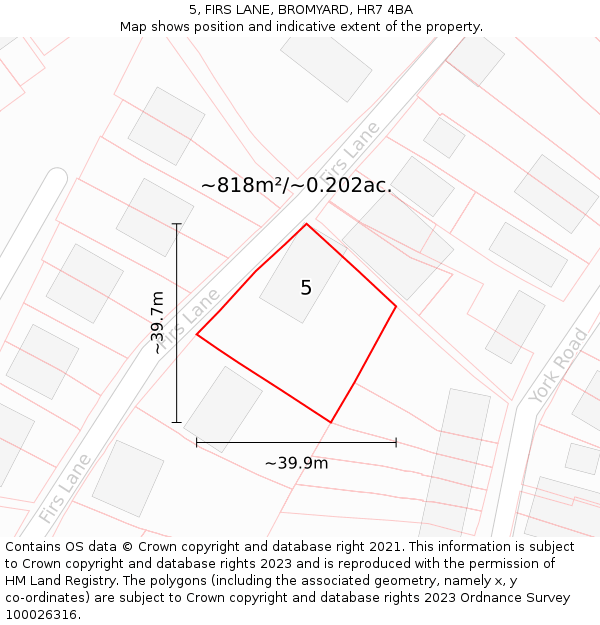 5, FIRS LANE, BROMYARD, HR7 4BA: Plot and title map