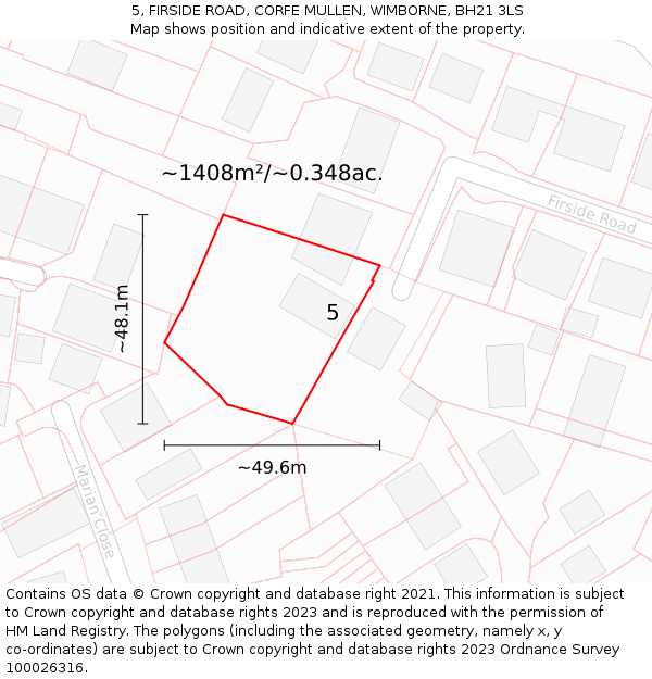 5, FIRSIDE ROAD, CORFE MULLEN, WIMBORNE, BH21 3LS: Plot and title map