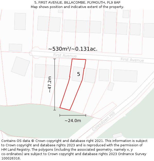 5, FIRST AVENUE, BILLACOMBE, PLYMOUTH, PL9 8AP: Plot and title map