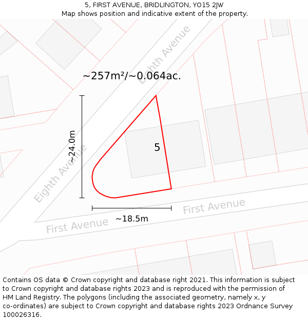 5, FIRST AVENUE, BRIDLINGTON, YO15 2JW: Plot and title map