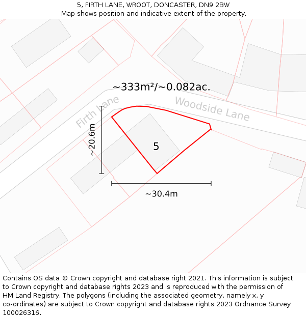 5, FIRTH LANE, WROOT, DONCASTER, DN9 2BW: Plot and title map