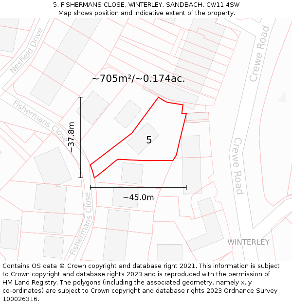 5, FISHERMANS CLOSE, WINTERLEY, SANDBACH, CW11 4SW: Plot and title map