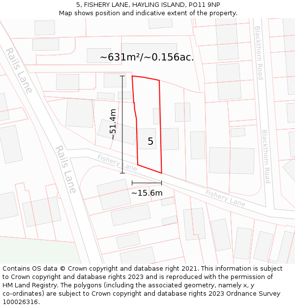 5, FISHERY LANE, HAYLING ISLAND, PO11 9NP: Plot and title map