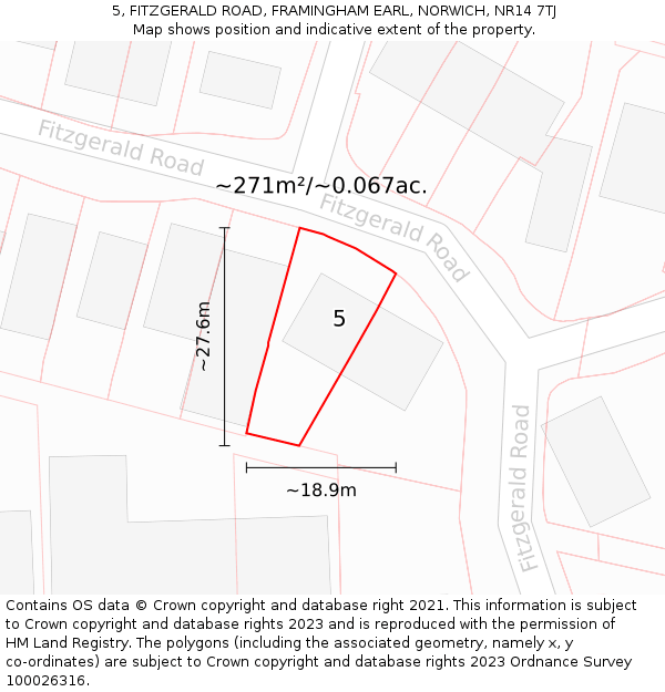 5, FITZGERALD ROAD, FRAMINGHAM EARL, NORWICH, NR14 7TJ: Plot and title map