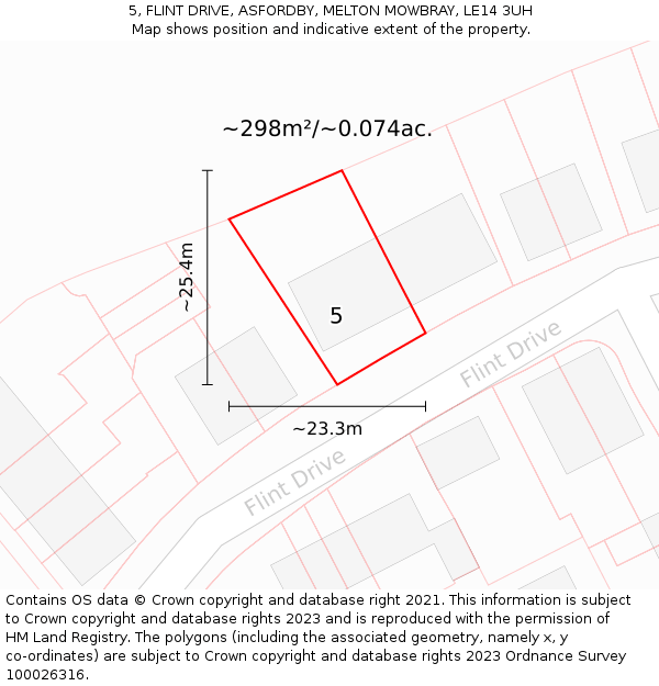 5, FLINT DRIVE, ASFORDBY, MELTON MOWBRAY, LE14 3UH: Plot and title map