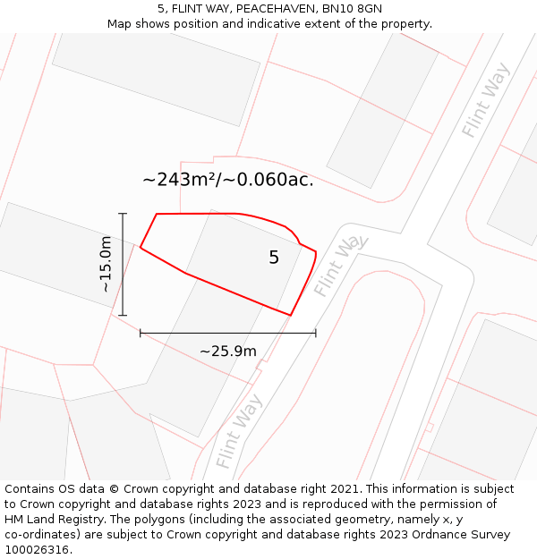 5, FLINT WAY, PEACEHAVEN, BN10 8GN: Plot and title map