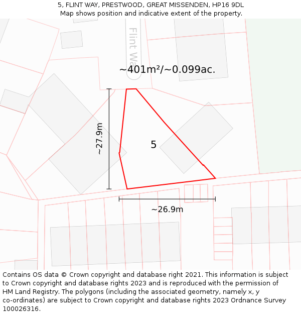5, FLINT WAY, PRESTWOOD, GREAT MISSENDEN, HP16 9DL: Plot and title map