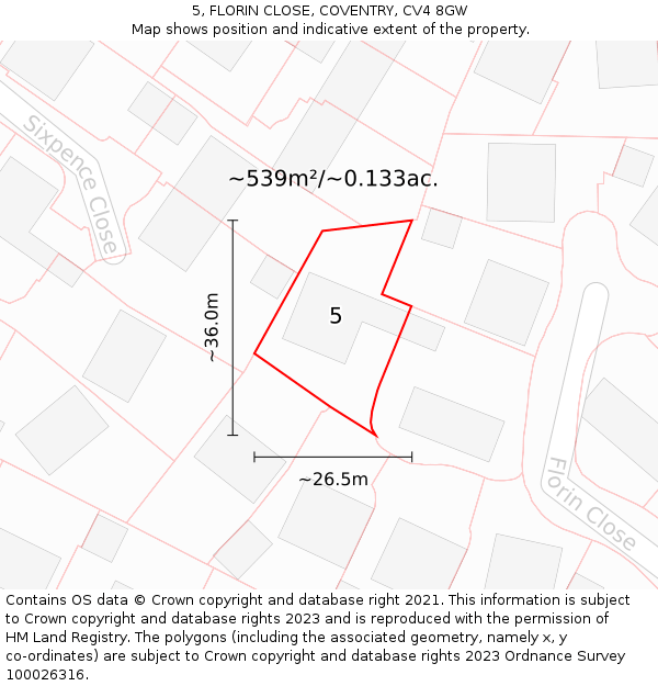 5, FLORIN CLOSE, COVENTRY, CV4 8GW: Plot and title map