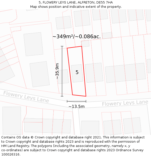 5, FLOWERY LEYS LANE, ALFRETON, DE55 7HA: Plot and title map