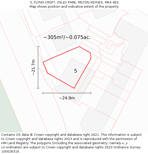 5, FLYNN CROFT, OXLEY PARK, MILTON KEYNES, MK4 4ES: Plot and title map