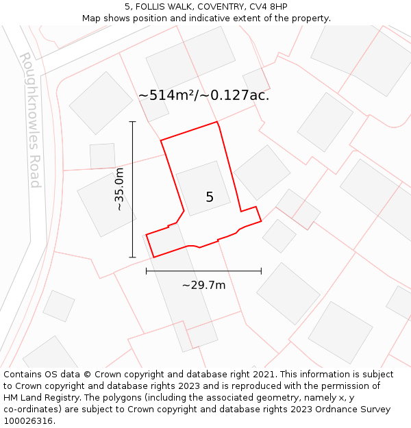 5, FOLLIS WALK, COVENTRY, CV4 8HP: Plot and title map