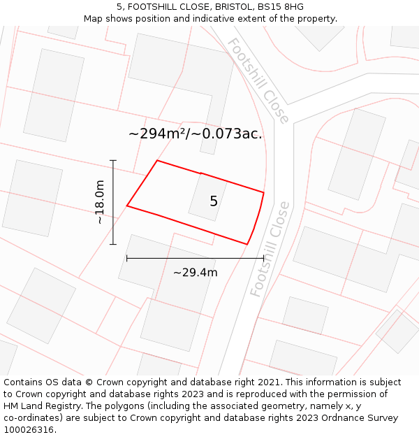 5, FOOTSHILL CLOSE, BRISTOL, BS15 8HG: Plot and title map