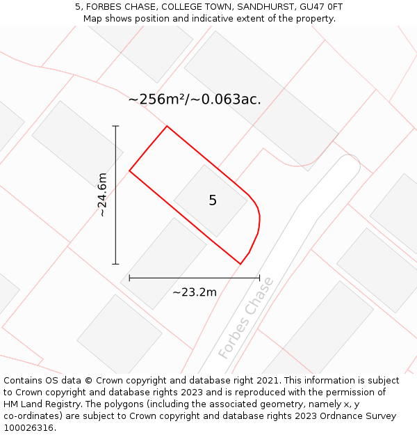 5, FORBES CHASE, COLLEGE TOWN, SANDHURST, GU47 0FT: Plot and title map