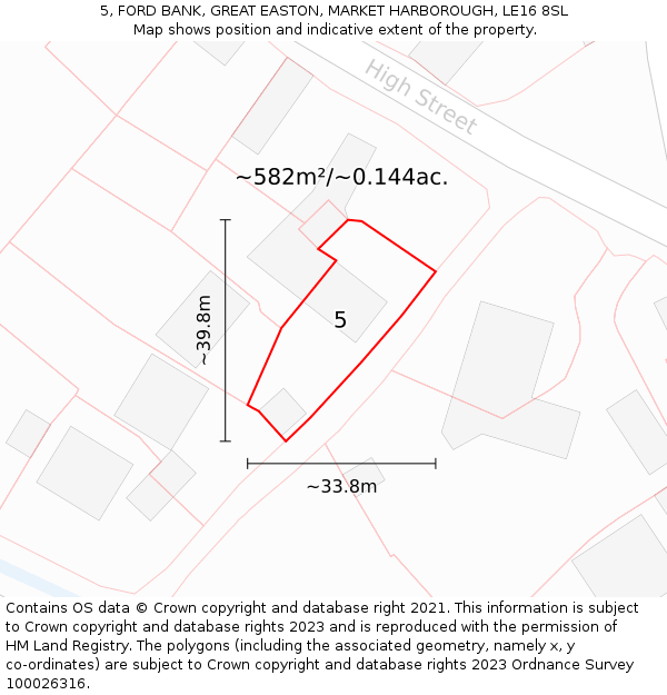 5, FORD BANK, GREAT EASTON, MARKET HARBOROUGH, LE16 8SL: Plot and title map