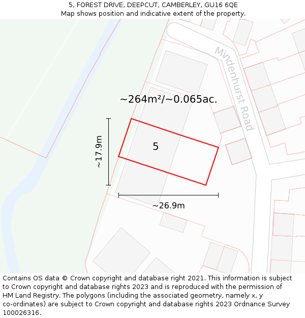 5, FOREST DRIVE, DEEPCUT, CAMBERLEY, GU16 6QE: Plot and title map