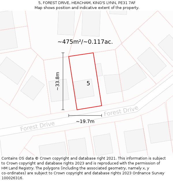5, FOREST DRIVE, HEACHAM, KING'S LYNN, PE31 7AF: Plot and title map