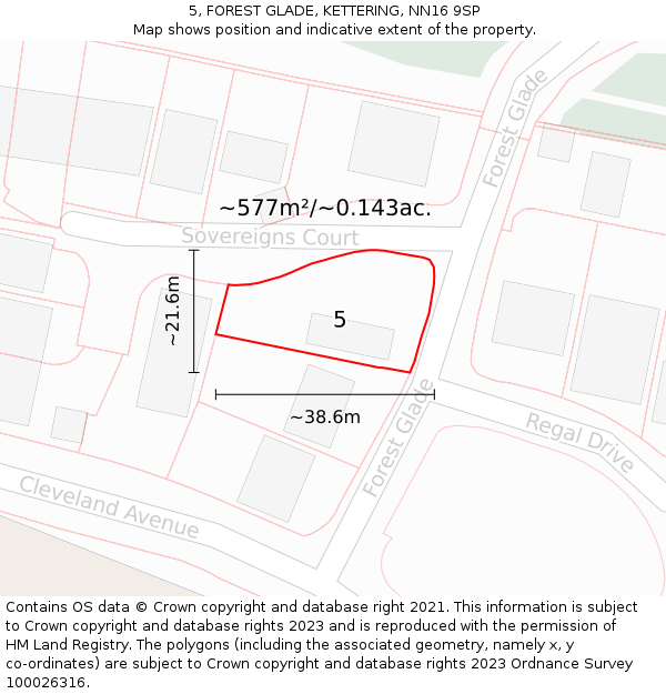 5, FOREST GLADE, KETTERING, NN16 9SP: Plot and title map