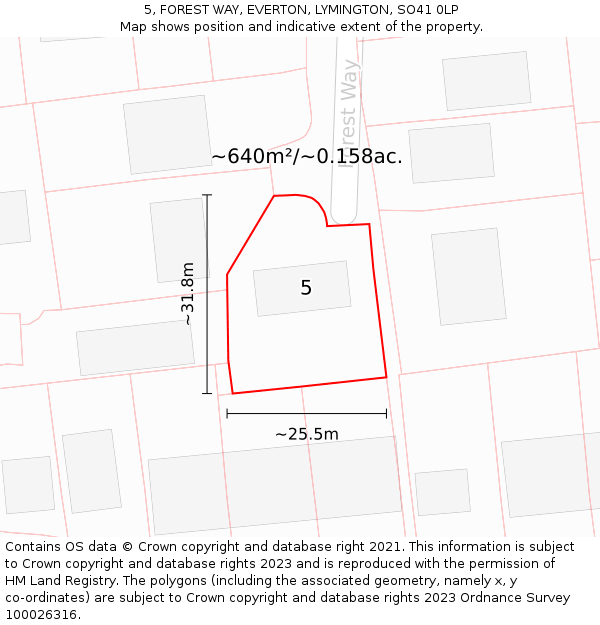 5, FOREST WAY, EVERTON, LYMINGTON, SO41 0LP: Plot and title map