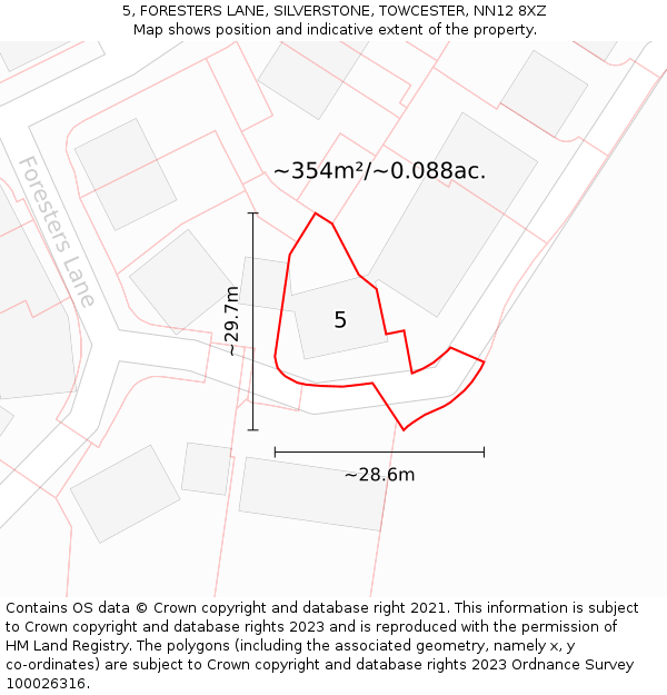 5, FORESTERS LANE, SILVERSTONE, TOWCESTER, NN12 8XZ: Plot and title map