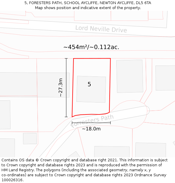 5, FORESTERS PATH, SCHOOL AYCLIFFE, NEWTON AYCLIFFE, DL5 6TA: Plot and title map