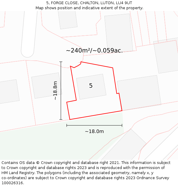 5, FORGE CLOSE, CHALTON, LUTON, LU4 9UT: Plot and title map