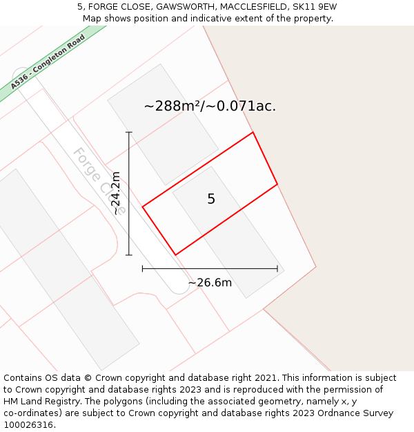 5, FORGE CLOSE, GAWSWORTH, MACCLESFIELD, SK11 9EW: Plot and title map