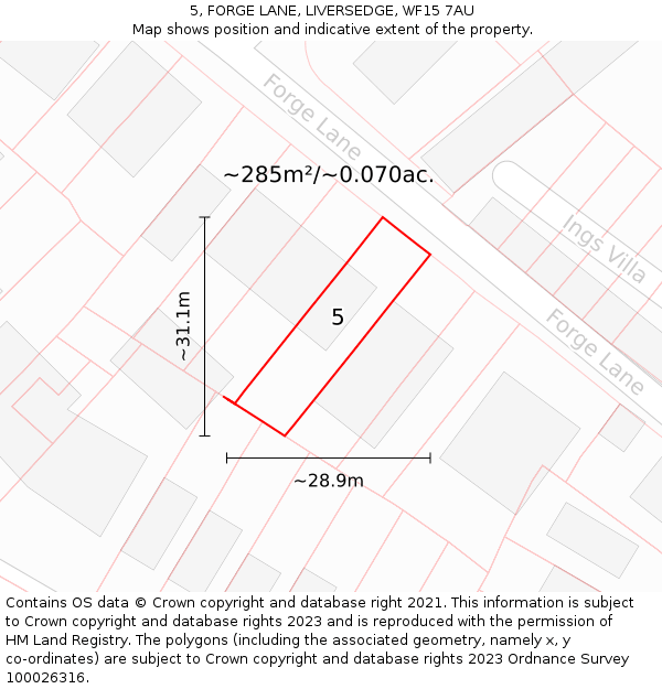 5, FORGE LANE, LIVERSEDGE, WF15 7AU: Plot and title map