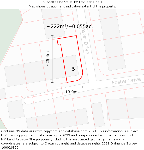 5, FOSTER DRIVE, BURNLEY, BB12 6BU: Plot and title map