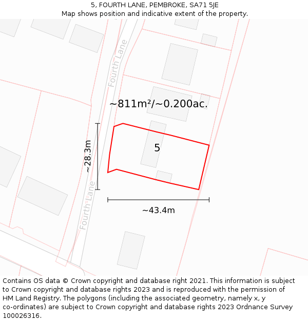 5, FOURTH LANE, PEMBROKE, SA71 5JE: Plot and title map