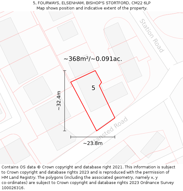 5, FOURWAYS, ELSENHAM, BISHOP'S STORTFORD, CM22 6LP: Plot and title map