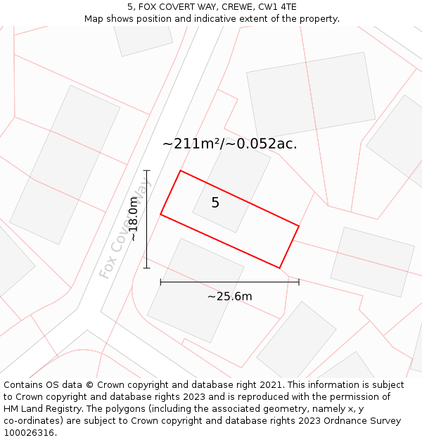 5, FOX COVERT WAY, CREWE, CW1 4TE: Plot and title map