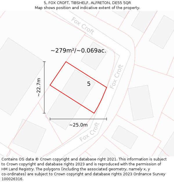 5, FOX CROFT, TIBSHELF, ALFRETON, DE55 5QR: Plot and title map
