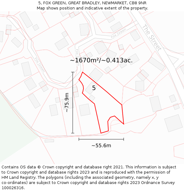 5, FOX GREEN, GREAT BRADLEY, NEWMARKET, CB8 9NR: Plot and title map