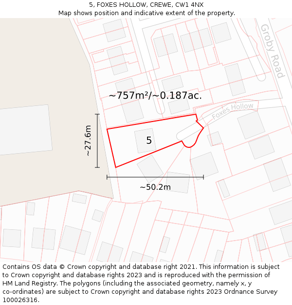 5, FOXES HOLLOW, CREWE, CW1 4NX: Plot and title map