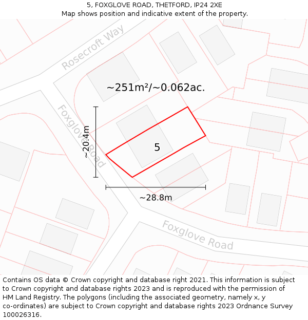 5, FOXGLOVE ROAD, THETFORD, IP24 2XE: Plot and title map