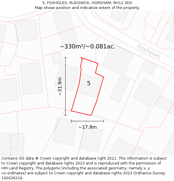 5, FOXHOLES, RUDGWICK, HORSHAM, RH12 3DX: Plot and title map