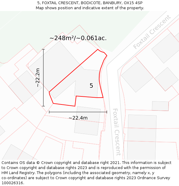 5, FOXTAIL CRESCENT, BODICOTE, BANBURY, OX15 4SP: Plot and title map