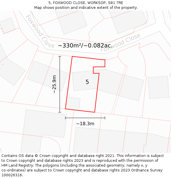5, FOXWOOD CLOSE, WORKSOP, S81 7RE: Plot and title map