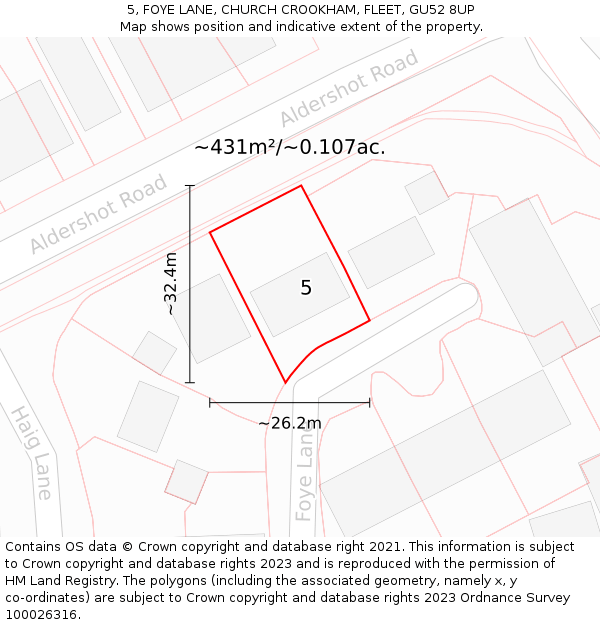 5, FOYE LANE, CHURCH CROOKHAM, FLEET, GU52 8UP: Plot and title map