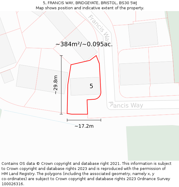 5, FRANCIS WAY, BRIDGEYATE, BRISTOL, BS30 5WJ: Plot and title map