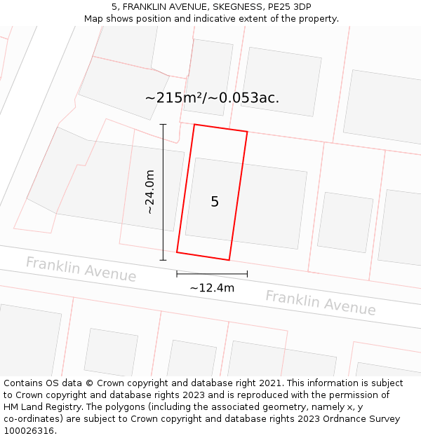 5, FRANKLIN AVENUE, SKEGNESS, PE25 3DP: Plot and title map