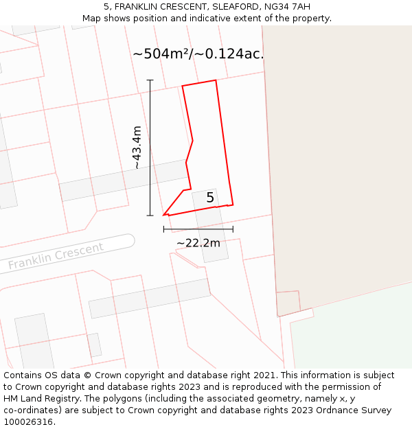 5, FRANKLIN CRESCENT, SLEAFORD, NG34 7AH: Plot and title map